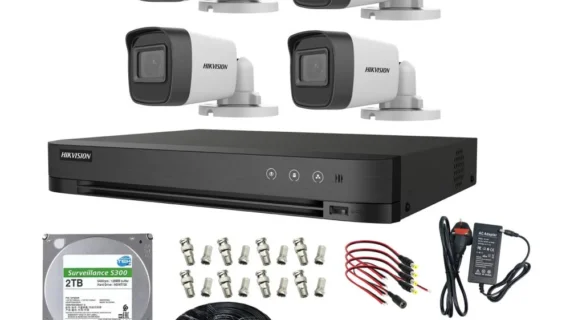 Hikvision 2MP 4-Camera Security System with 4CH DVR, 2TB HDD, 100m Cable & Installation Accessories – Complete Surveillance Kit